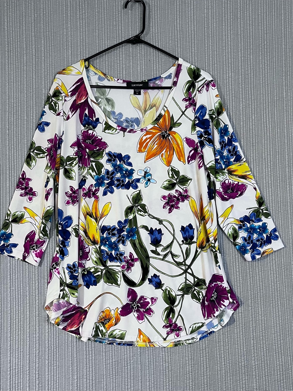 Karen Kane Vivid Garden Floral Top 3/4 Sleeves Scoop Neck Womens XL